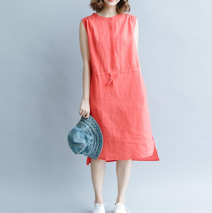 Waist String Linen Sleeveless Women Spring Dresses Plus Size VPPBUY shop