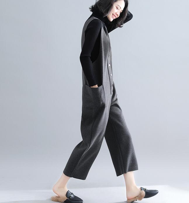 V Neck Casual Spring Black Wool Overall Women Jumpsuits PZ97251 VPPBUY shop