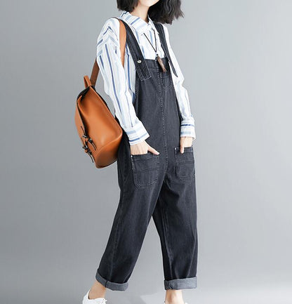 Casual Spring Black Wool Overall Women Jumpsuits PZ97251 VPPBUY shop