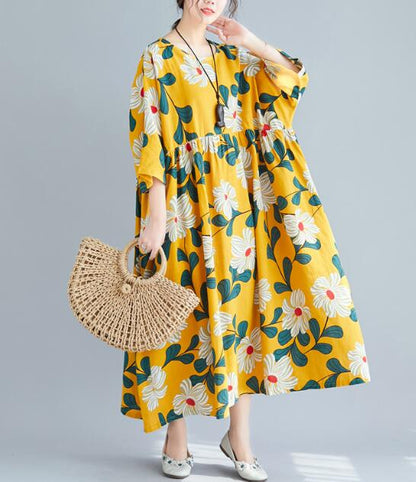 loose Floral Long Linen Batwing Women Spring Dresses Plus Size VPPBUY shop