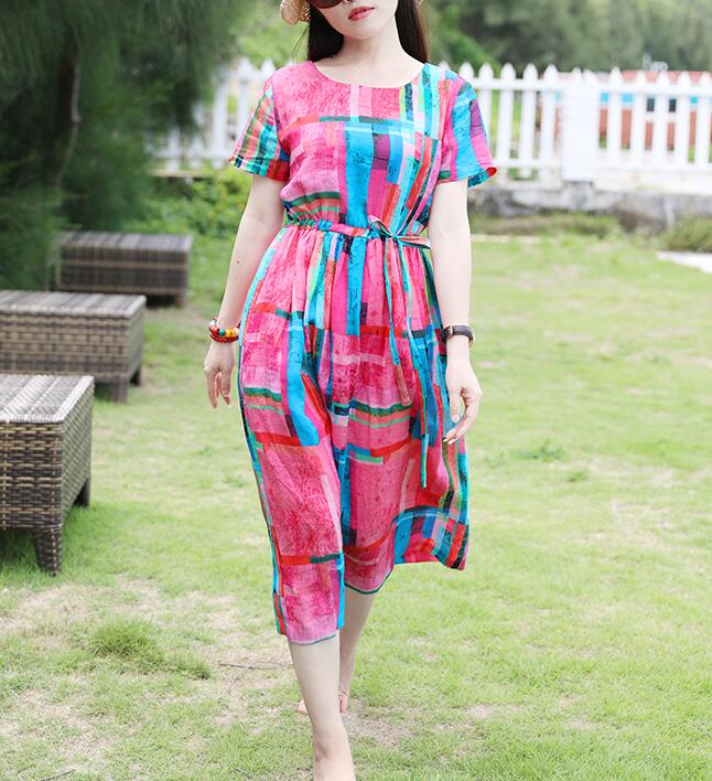 Print Floral Round Neck Linen Spring Dresses VPPBUY shop