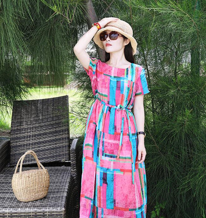 Print Floral Round Neck Linen Spring Dresses VPPBUY shop