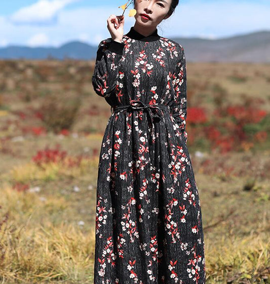 Print Floral Round Neck Linen Spring Dresses VPPBUY shop