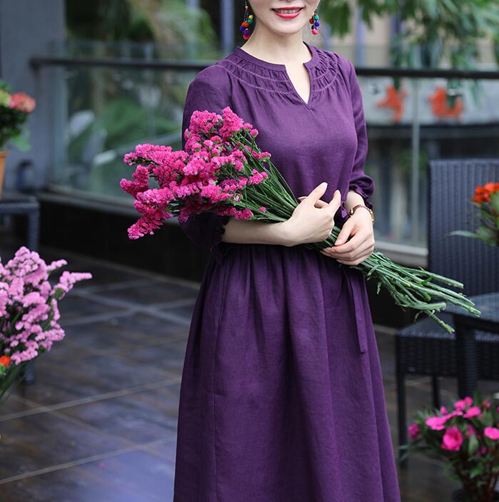 Waist Line Purple  Linen Spring Dresses VPPBUY shop