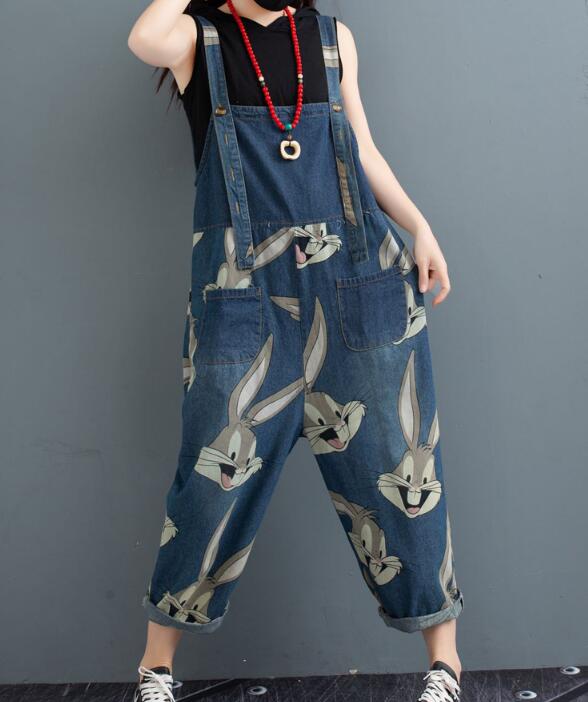 Print Bunny Casual Spring Denim Overall Women Jumpsuits VPPBUY shop