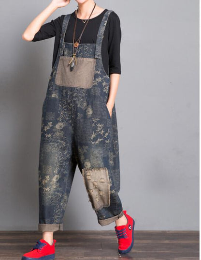 Gray Floral Loose Handmade Denim Casual Spring Denim Overall Women Jumpsuits VPPBUY shop