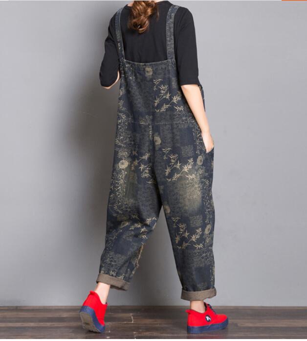 Gray Floral Loose Handmade Denim Casual Spring Denim Overall Women Jumpsuits VPPBUY shop