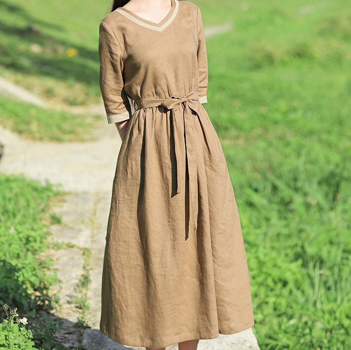 V Neck Women Dresses Casual Summer Linen Women Dresses SSM97215 VPPBUY shop