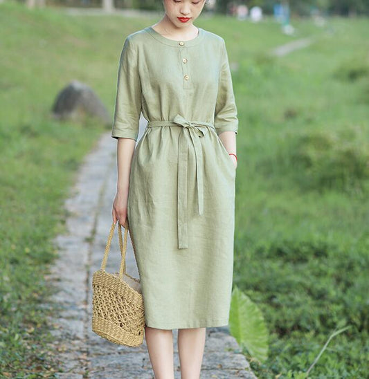 O Neck Women Dresses Casual Summer Linen Women Dresses Half Sleeve SSM97215 VPPBUY shop