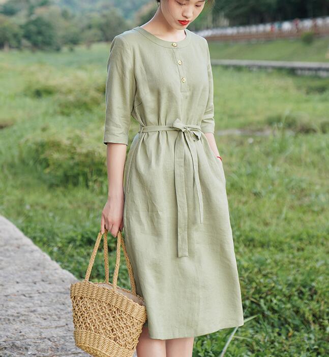 O Neck Women Dresses Casual Summer Linen Women Dresses Half Sleeve SSM97215 VPPBUY shop