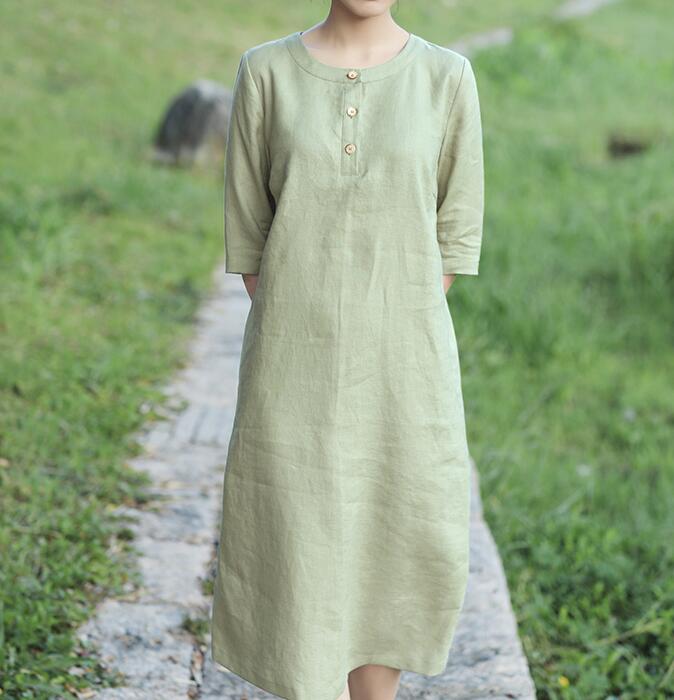 O Neck Women Dresses Casual Summer Linen Women Dresses Half Sleeve SSM97215 VPPBUY shop