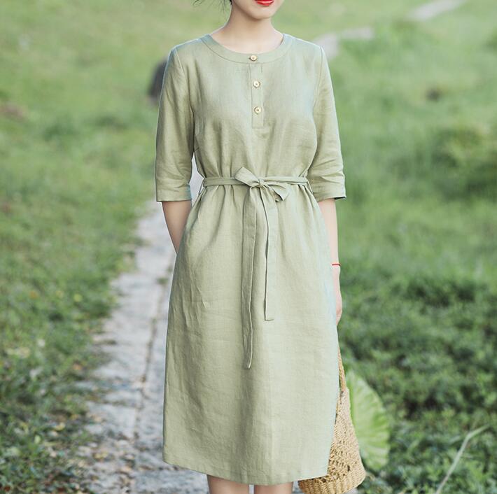 O Neck Women Dresses Casual Summer Linen Women Dresses Half Sleeve SSM97215 VPPBUY shop