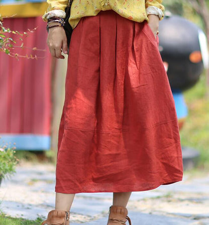 Red  Summer Casual linen loose fitting Women's Skirts  DZA2005106 VPPBUY shop