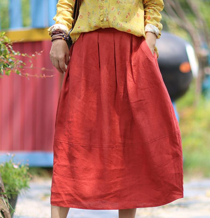 Red  Summer Casual linen loose fitting Women's Skirts  DZA2005106 VPPBUY shop