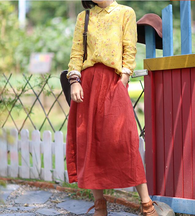 Red  Summer Casual linen loose fitting Women's Skirts  DZA2005106 VPPBUY shop