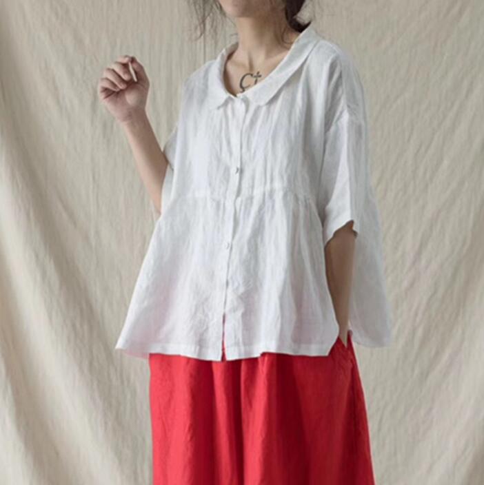 Women Linen Casual Summer Tops Women Blouse Loose Style Shirts H9505 VPPBUY shop