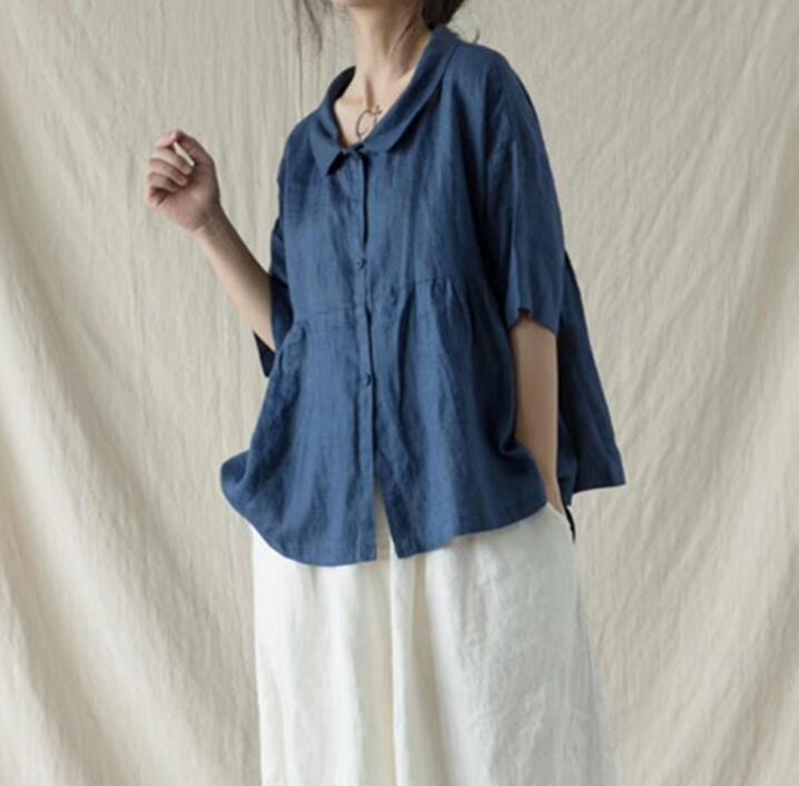 Women Linen Casual Summer Tops Women Blouse Loose Style Shirts H9505 VPPBUY shop