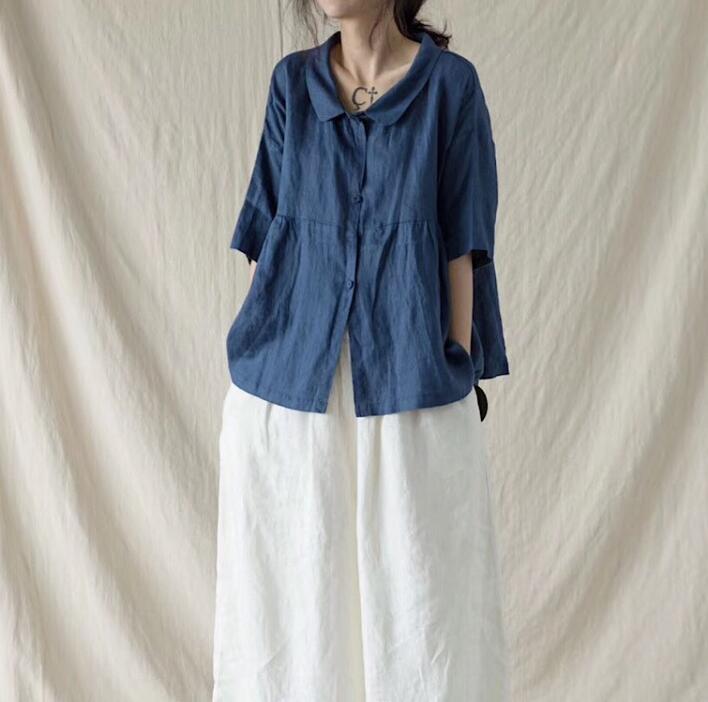 Women Linen Casual Summer Tops Women Blouse Loose Style Shirts H9505 VPPBUY shop