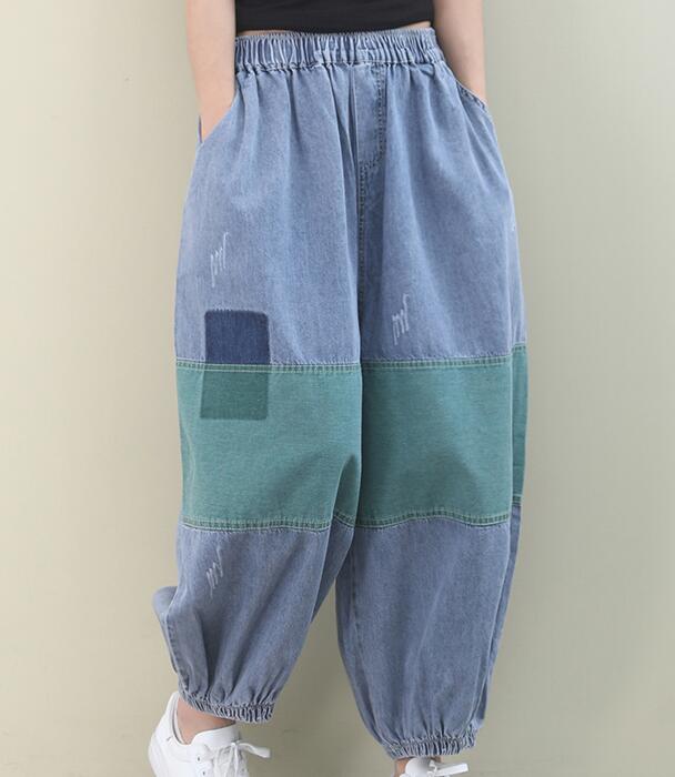 Patch Work Denim Summer Loose Cotton Wide Leg Women Casual Pants WG05131 VPPBUY shop