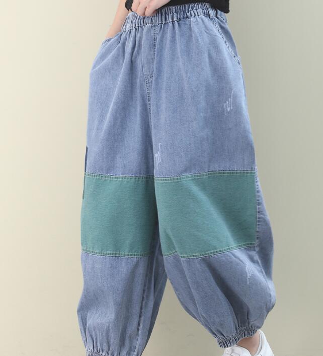 Patch Work Denim Summer Loose Cotton Wide Leg Women Casual Pants WG05131 VPPBUY shop