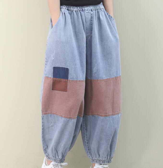 Patch Work Denim Summer Loose Cotton Wide Leg Women Casual Pants WG05131 VPPBUY shop