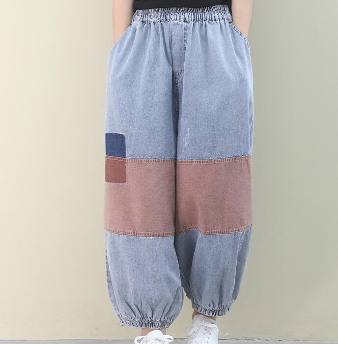 Patch Work Denim Summer Loose Cotton Wide Leg Women Casual Pants WG05131 VPPBUY shop