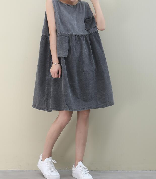 Summer Cotton Spring Women loose Shirts Dresses Sleeveless DZA05095 VPPBUY shop