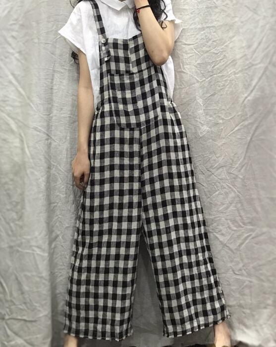 Checked Loose Casual Spring Summer Denim Overall Loose Women Jumpsuits QYCQ05165 VPPBUY shop