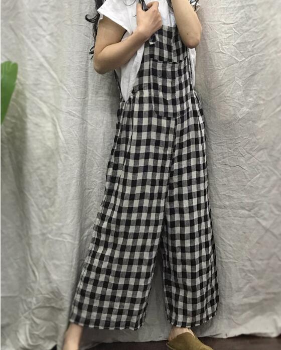 Checked Loose Casual Spring Summer Denim Overall Loose Women Jumpsuits QYCQ05165 VPPBUY shop