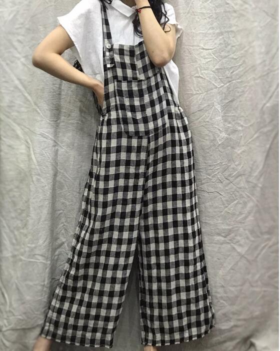 Checked Loose Casual Spring Summer Denim Overall Loose Women Jumpsuits QYCQ05165 VPPBUY shop