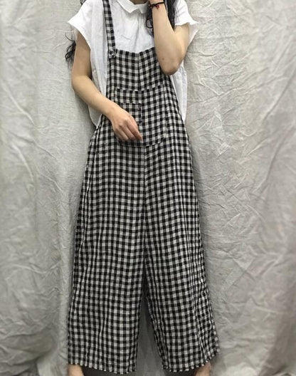 Checked Loose Casual Spring Summer Denim Overall Loose Women Jumpsuits QYCQ05165 VPPBUY shop