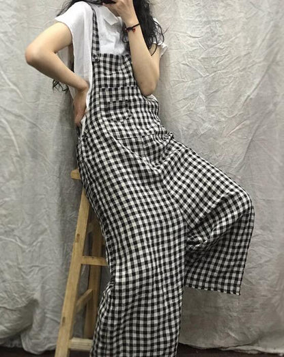 Checked Loose Casual Spring Summer Denim Overall Loose Women Jumpsuits QYCQ05165 VPPBUY shop