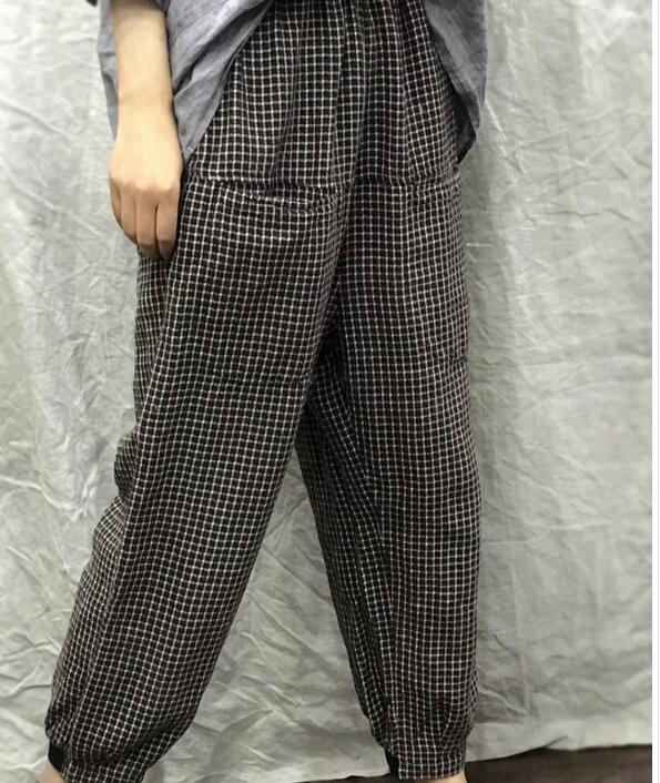 Checked Summer Loose Linen Wide Leg Women Casual Pants WG05131 VPPBUY shop