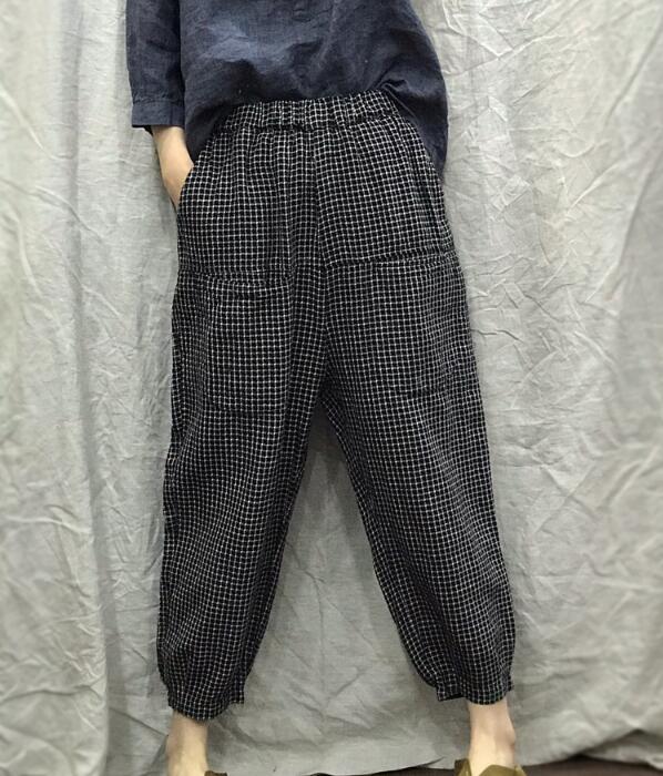 Checked Summer Loose Linen Wide Leg Women Casual Pants WG05131 VPPBUY shop