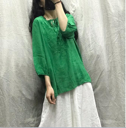 Women Linen Tunic Casual Summer Tops Women Blouse Loose Style Shirts H9505 VPPBUY shop