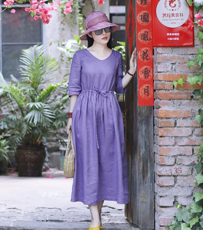 Purple Women Dresses Casual Spring Linen Women Dresses SSM97215 VPPBUY shop