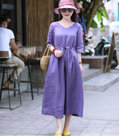 Purple Women Dresses Casual Spring Linen Women Dresses SSM97215 VPPBUY shop