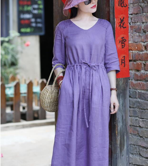 Purple Women Dresses Casual Spring Linen Women Dresses SSM97215 VPPBUY shop