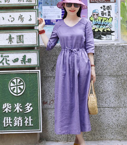 Purple Women Dresses Casual Spring Linen Women Dresses SSM97215 VPPBUY shop