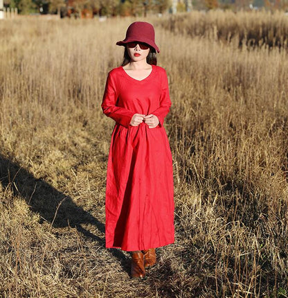 Red Women Dresses Ramie Casual Spring Linen Women Dresses With Waist BeltSSM97215 VPPBUY shop