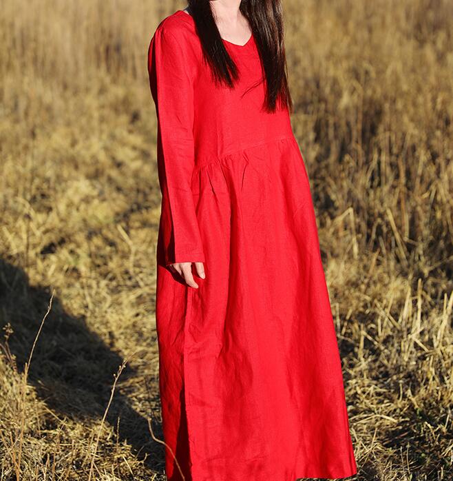 Red Women Dresses Ramie Casual Spring Linen Women Dresses With Waist BeltSSM97215 VPPBUY shop