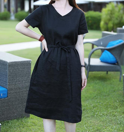 V Neck Floral Women Dresses Ramie Casual Spring Linen Women Dresses Short Sleeve SSM97215 VPPBUY shop