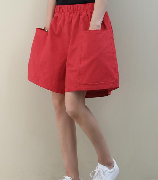 Red Cotton Linen Summer Women Shorts VPPBUY shop