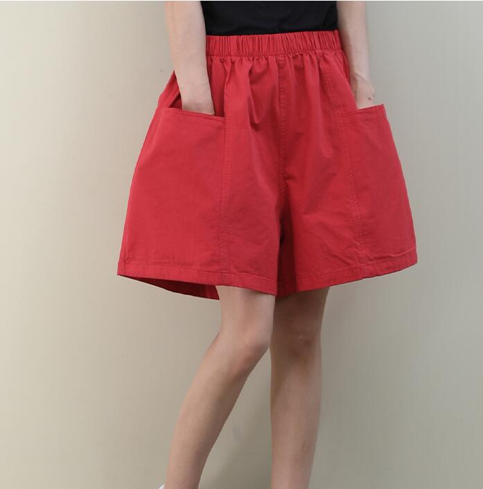 Red Cotton Linen Summer Women Shorts VPPBUY shop