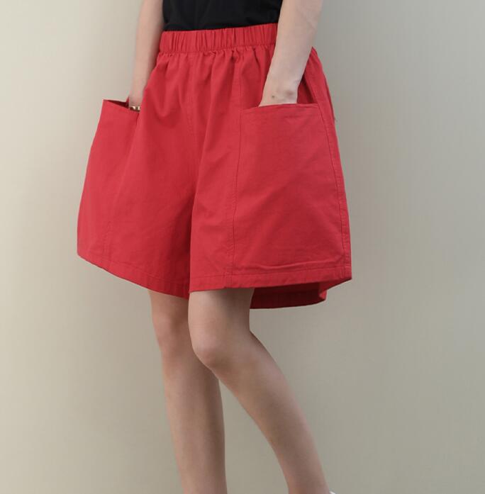 Red Cotton Linen Summer Women Shorts VPPBUY shop