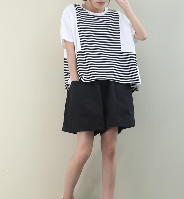 Patchwork A-Line Striped Loose Casual Summer Women Cotton Tops WG961707 VPPBUY shop