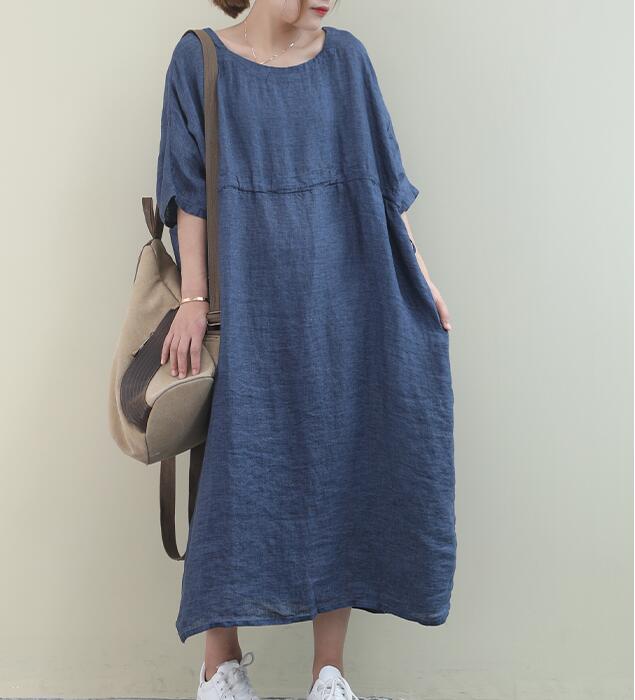 Draw String O Neck Women Dresses Casual Linen Women Dresses Bat Short Sleeve SSM97215 VPPBUY shop