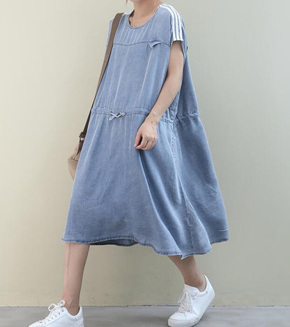 Draw String O Neck Women Dresses Casual Linen Women Dresses Bat Short Sleeve SSM97215 VPPBUY shop