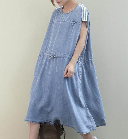 Draw String O Neck Women Dresses Casual Linen Women Dresses Bat Short Sleeve SSM97215 VPPBUY shop