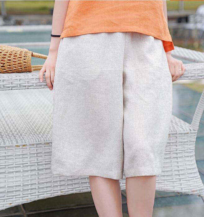 Khaki Short Summer Pants Loose Linen Wide Leg Women Casual Pants WG05131 VPPBUY shop